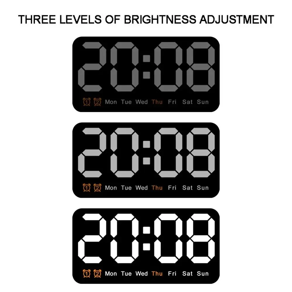 LED Digital Wall Clock with Dual Alarms and Adjustable Brightness