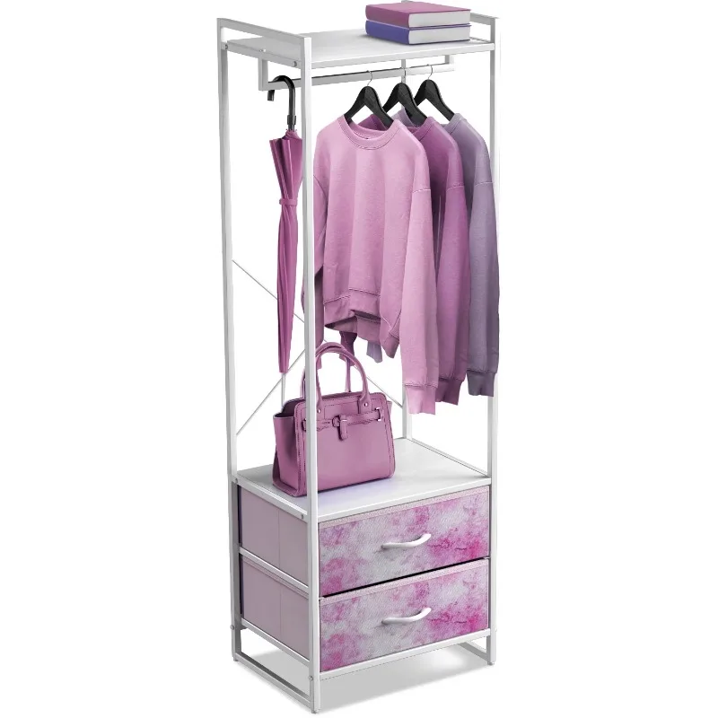 

with Drawers - Standalone Garment Rack to Hang Shirts, Dresses, & Jackets - Tall Closet Storage Organizer (Tie Dye Pink)