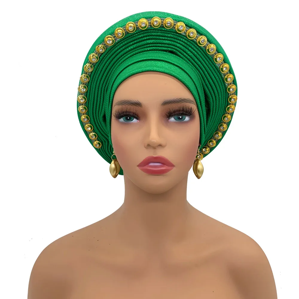 African Head Wraps African Auto Gele Women's Turban Cap Nigeria Headtie Wedding Party Head Ties Female Head Wraps Already Made Autogele