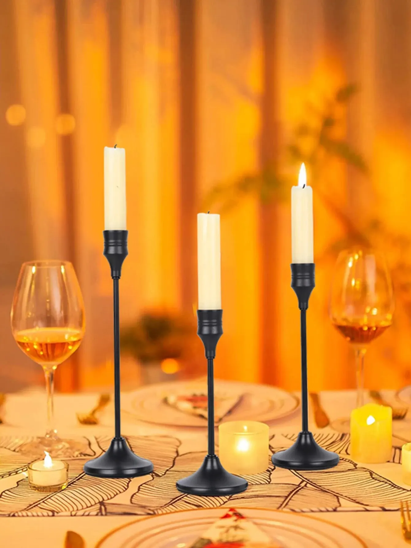 Candle Holders 3 Pieces of Metal Iron Electroplated Candlesticks European Style Wedding Candlelight Dinner Table Candlestick Accessories