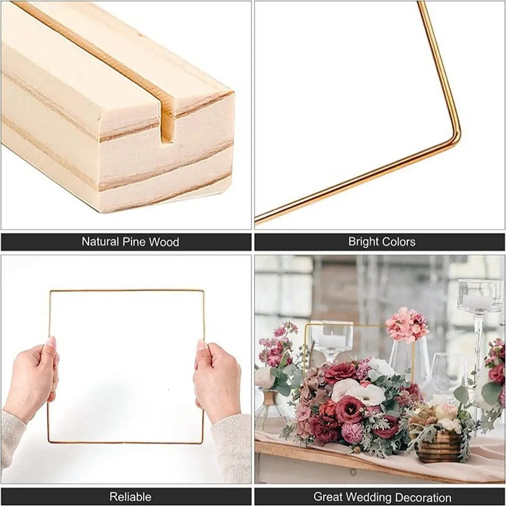 Gold Metal Floral Ring Hoop with wooden base for Wedding Party Table Centerpiece Decoration Artificial Flower Garland DIY Wreath