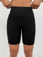 High Stretch Plus Size Athletic Shorts for Women Sporty Knit Mid Thigh Pants with Side Stripes Fashionable and Comfortable Pants - Image 2