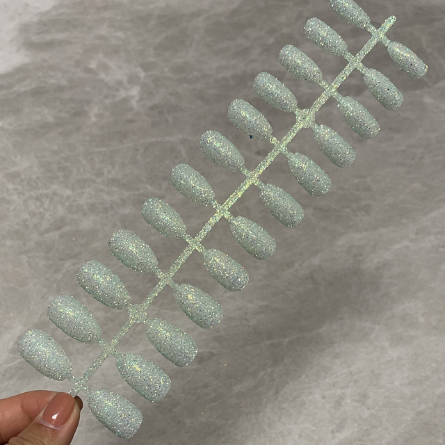 Short Nails Press On Full Set Coffin Nails Girl Ballet False Nails Finished Nail Art Glitter Shiny Blingbling Fake Nails