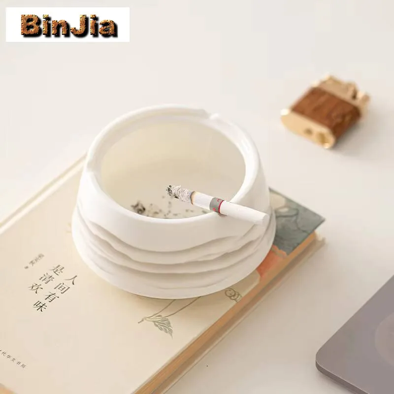 Sheep Fat Jade Ink Distant Mountains Ceramic Covered Ashtray With Anti Fly Ash Small Size Home Office Living Room Decoration 3