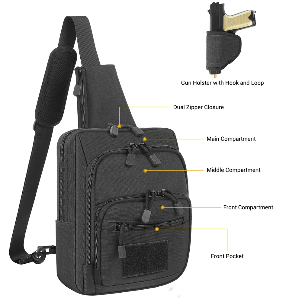 Tactical Gun Bag Pistol Bag Concealed Gun Carry Storage Bag Outdoor Shoulder Bag Chest Pack Sling Bag for Hunting Sport Pack 5