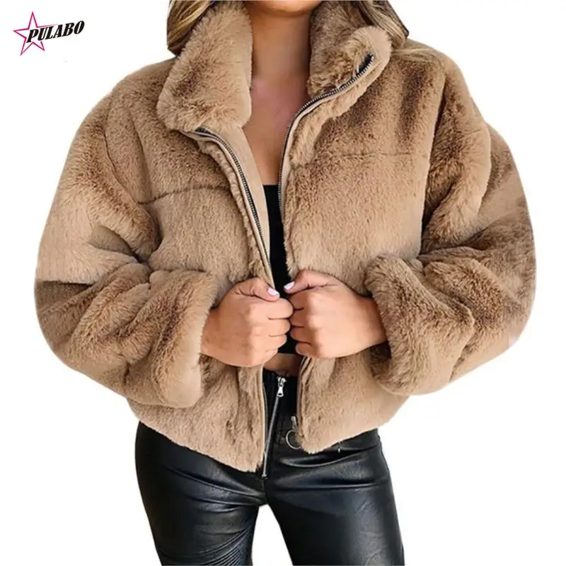 

PULABO Autumn Women's Casual Faux Fur Jacket Fuzzy Winter Long Sleeve Pockets Hooded Outwear Coat Jacket