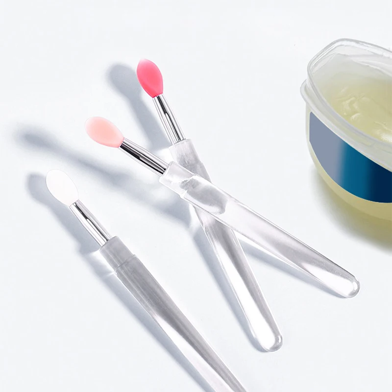 Silicone Applicator Sticks 1/3/5pcs Flat Reusable Lip Brush With Cover For Dust Prevention Nail Powder Applying Tools