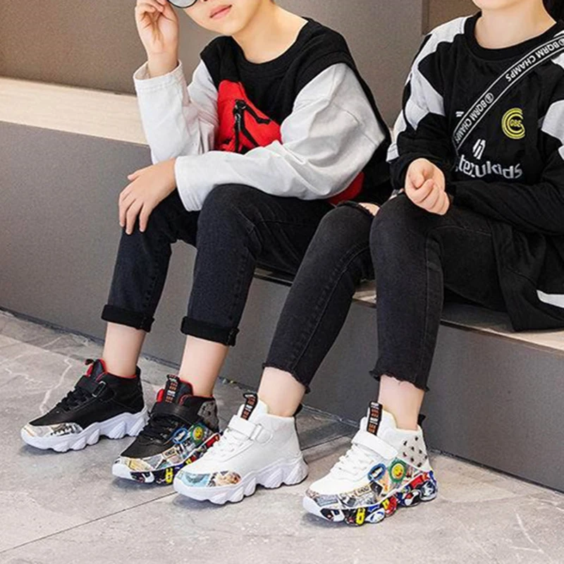 

Spring Autumn Boys Girls Sneakers High Quality Casual Sports Basketball Flat Bottom Winter Velvet Warm Running Cotton Shoes