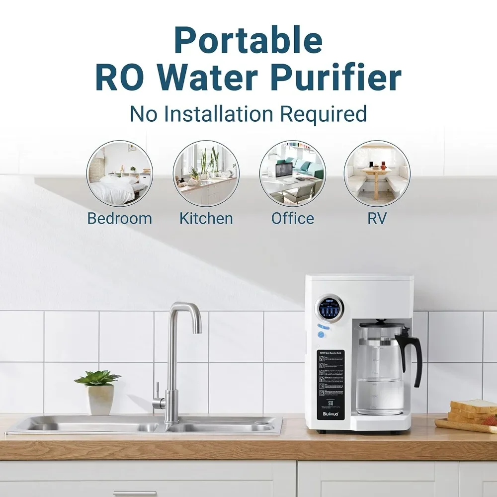 RO100ROPOT Reverse Osmosis System Countertop Water Filter, 4 Stage Purification, Counter RO Filtration, 2:1 Pure to Drain,