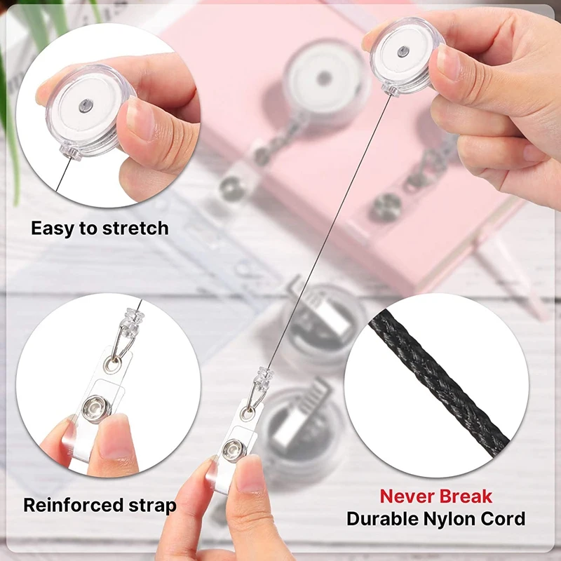 50 Pack Retractable Badge Holder ID Card Reels Carabiner Reel Clip On ID Card Holders For Teachers Office Nurse
