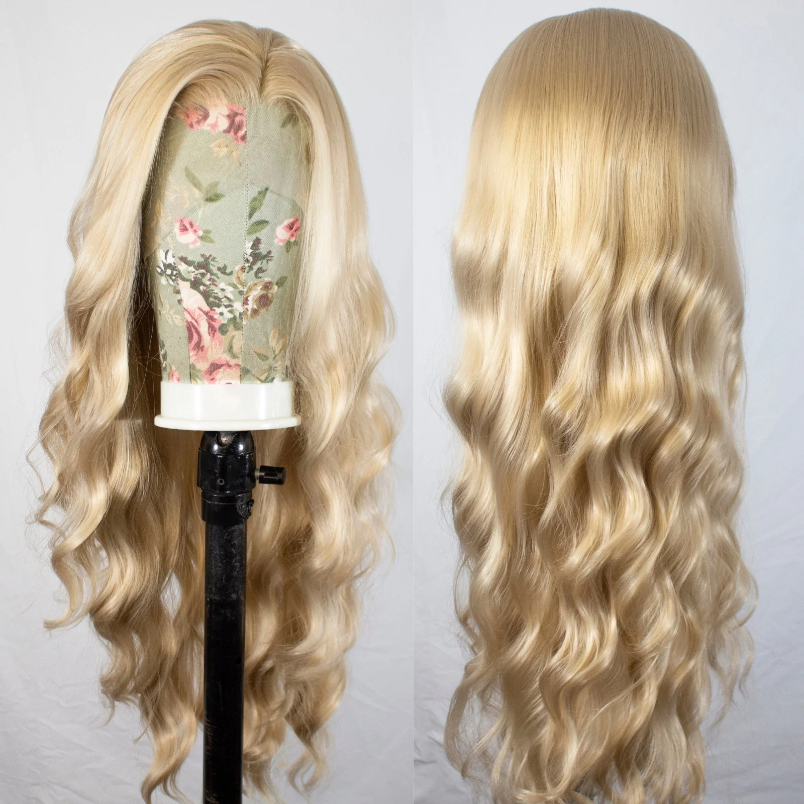 Honey Blonde Long Wavy Synthetic Lace Front Wig for Women Free Part Loose Curly Hair Heat Resistant Fiber Wigs for Daily Party 1