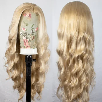 Honey Blonde Long Wavy Synthetic Lace Front Wig for Women Free Part Loose Curly Hair Heat Resistant Fiber Wigs for Daily Party 1