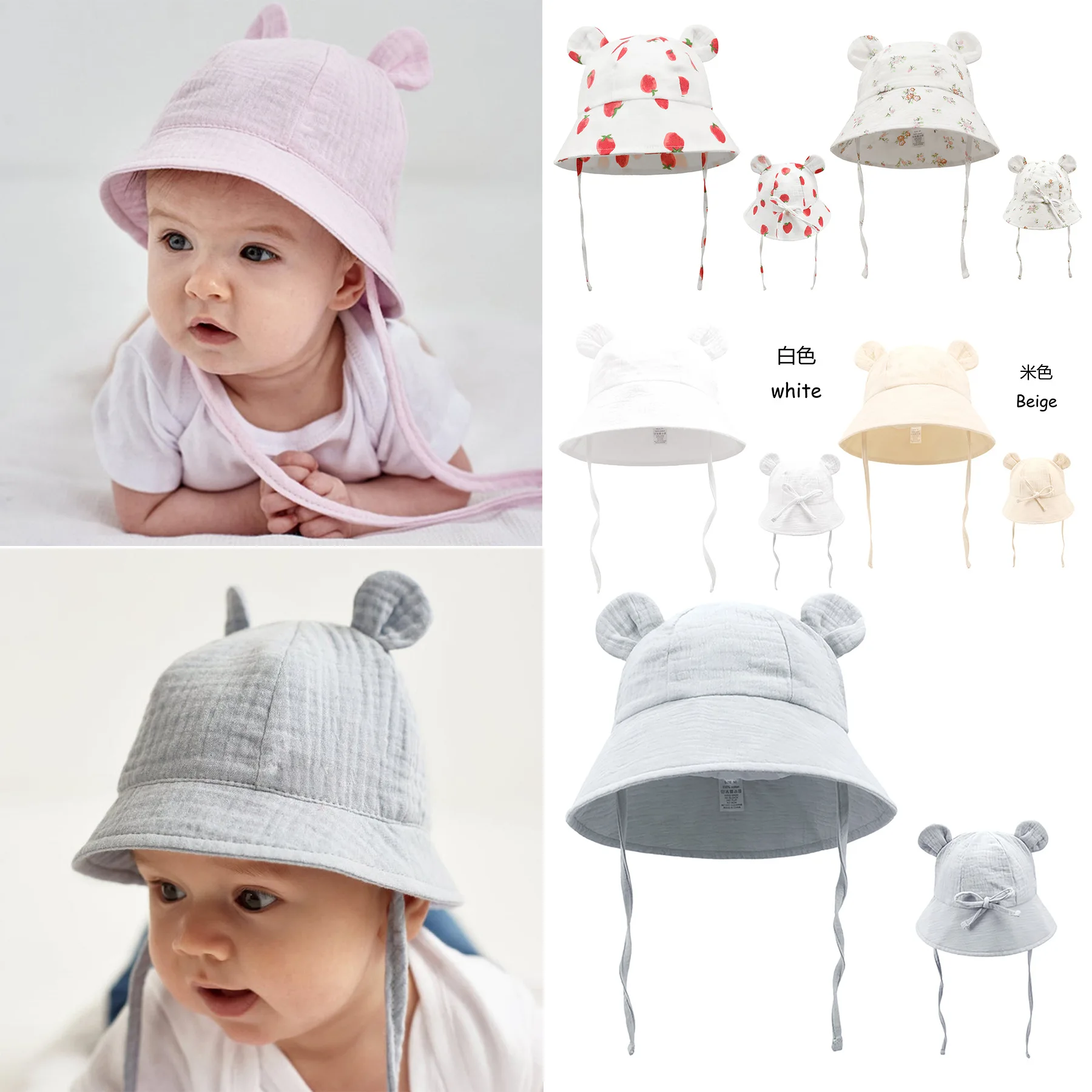 Sun Hat Bucket Hat Baby Summer Sun Hat Bucket Hats For Girls Pure Cotton Beach Toddler Outdoor 0-48M