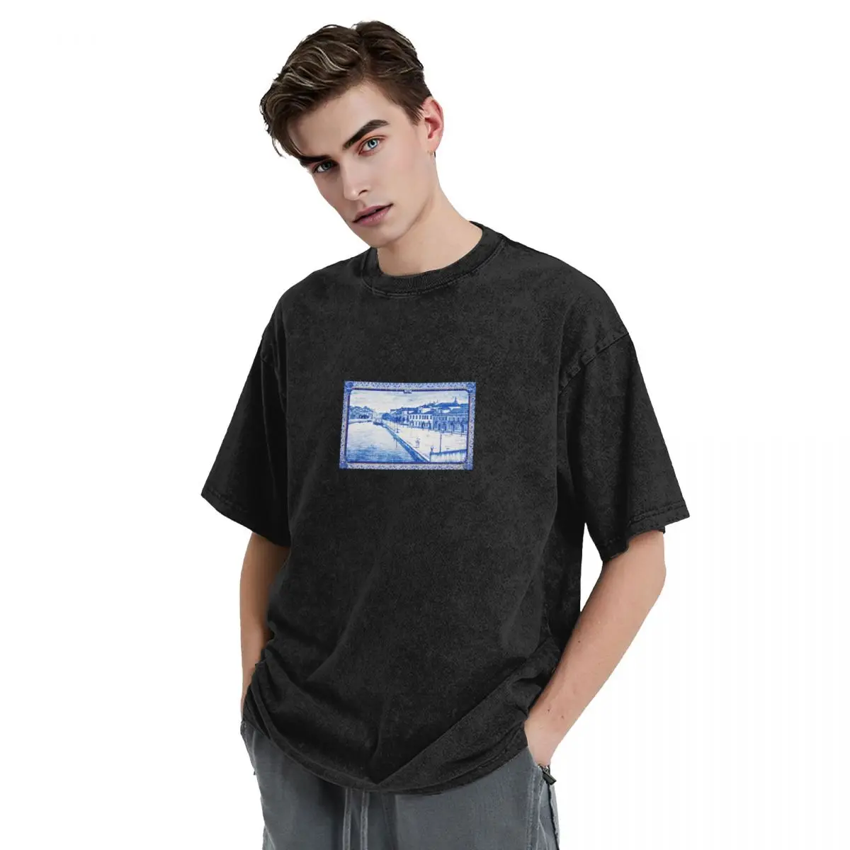 S503e5448cbd1474096ec1edd8b013558N Camiseta Oversized Aveiro | Azulejo, Telhas, Paisagem Portugal Vintage Masculina