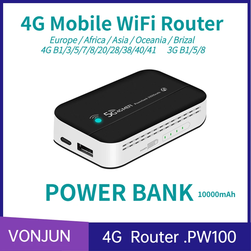 Banco de Potência Portátil para 4g Lte Roteador Móvel Usb Tipo-c Hotspot Bolso Wifi 10000mah Mifi sem Fio Pw100 - Imagem 2
