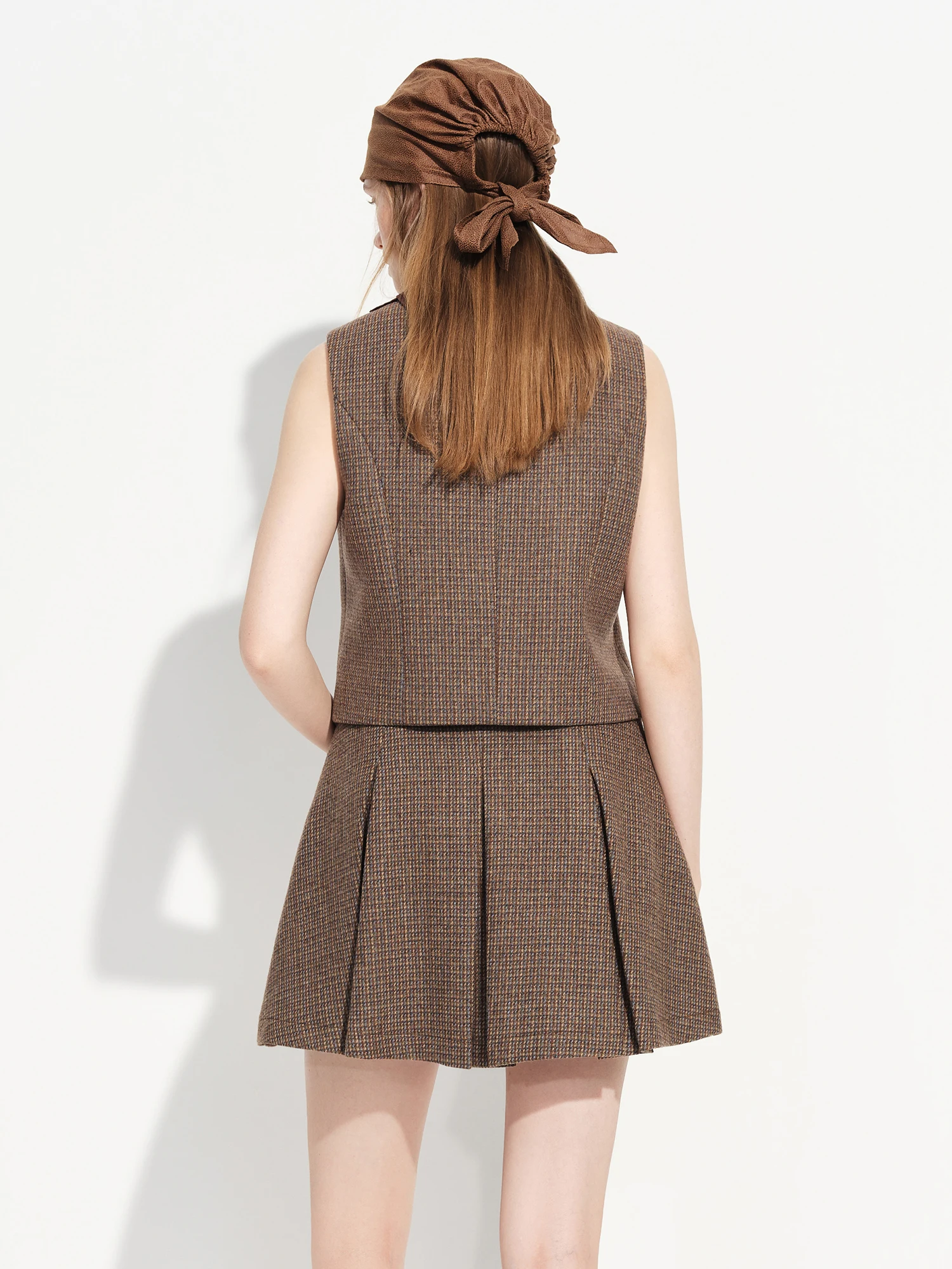 FSLE【Premium Series】New Women's Brown Wool Checkered Suit Set Blazer Vest Skirt Three Piece Coord Vintage Office Chic Suiting S503e5af6c1a44be68b4221550f310bf6I