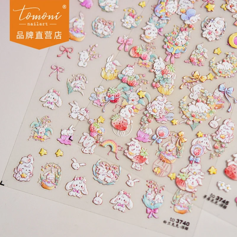 

[Meow.Sensei] Tomoni Relief Nail Stickers Popular Cute Nail Sticker Factory Wholesale Japanese Strawberry Bunny 3740