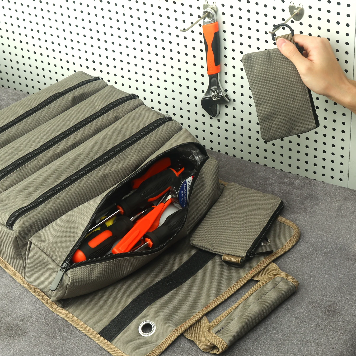WESSLECO Portable Roll Up Tool Bag With Detachable Pouch