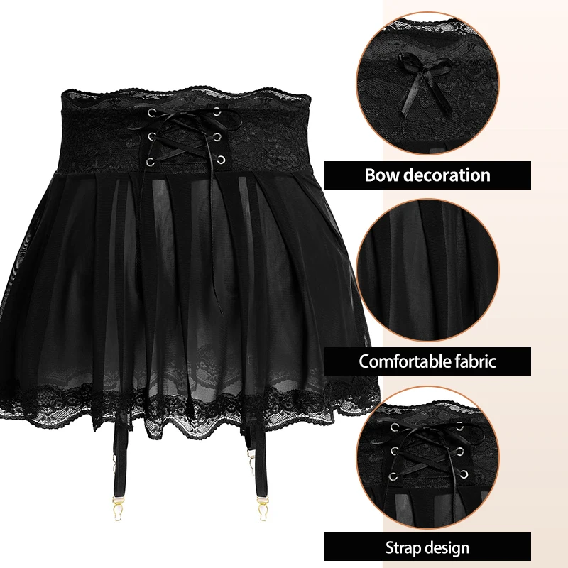 Women's Lace Mini Skirt Bow Decoration Chiffon Micro Skirt Edge Sleeping