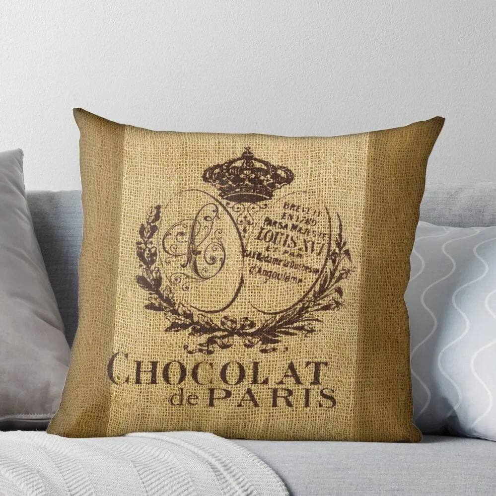 

Bonjour ! - Faux Grain Sack Pillow (Chocolat de Paris) Throw Pillow Decorative Sofa Cushions Christmas Pillow Covers