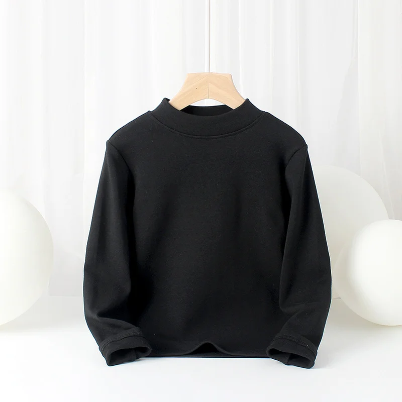 Autumn Winter Children Thermal Long Sleeve Pure Cotton T-shirt Half High Collar Children Base Shirt Soft Touch Korean Style