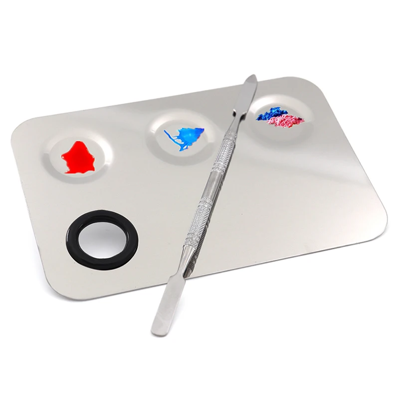Stainless Steel Watercolor Paint Palette Tray Mixing Rod Spatula Set