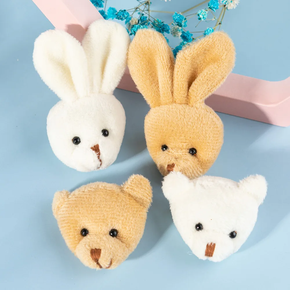 20PC/LOT 5cm Mini Plush Doll 3D Animal Head Cartoon Brooch Accessories Rabbite Bear Head Plush Doll Hair Clothes Bags Brooch