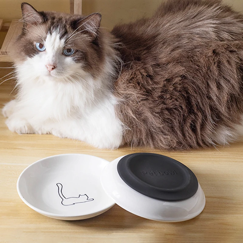Ceramic Cat Food and Snack Bowl; Anti-Slip Silicone Pad; Cute Kitten Pet Supplies; Practical Pet Bowl Ceramic Cat Food and Snack Bowl; Anti-Slip Silicone Pad; Cute Kitten Pet Supplies; Practical Pet Bowl