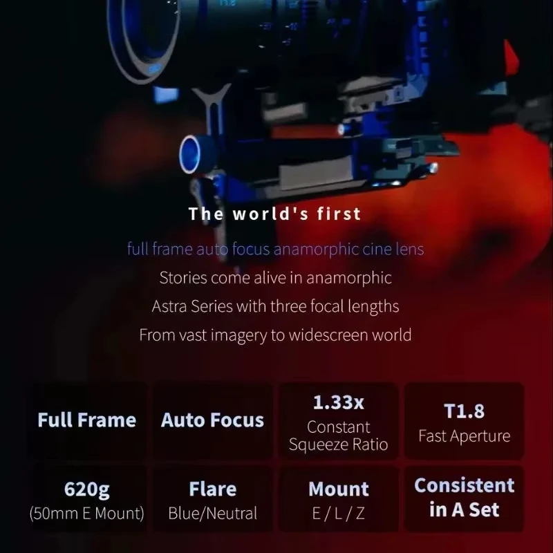 시루이 아스트라 50mm 75mm 100mm T1.8 1.33x 아나모픽 시네마 렌즈 풀프레임 오토 포커스 시네 렌즈 ( E, 니콘 Z, L 마운트용)