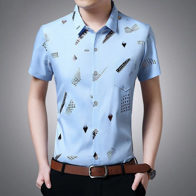 

Fashion Lapel Spliced Pockets Loose Printed Shirt Men Clothing 2023 Summer New Oversized Casual Tops Short Sleeve Korean Shirts