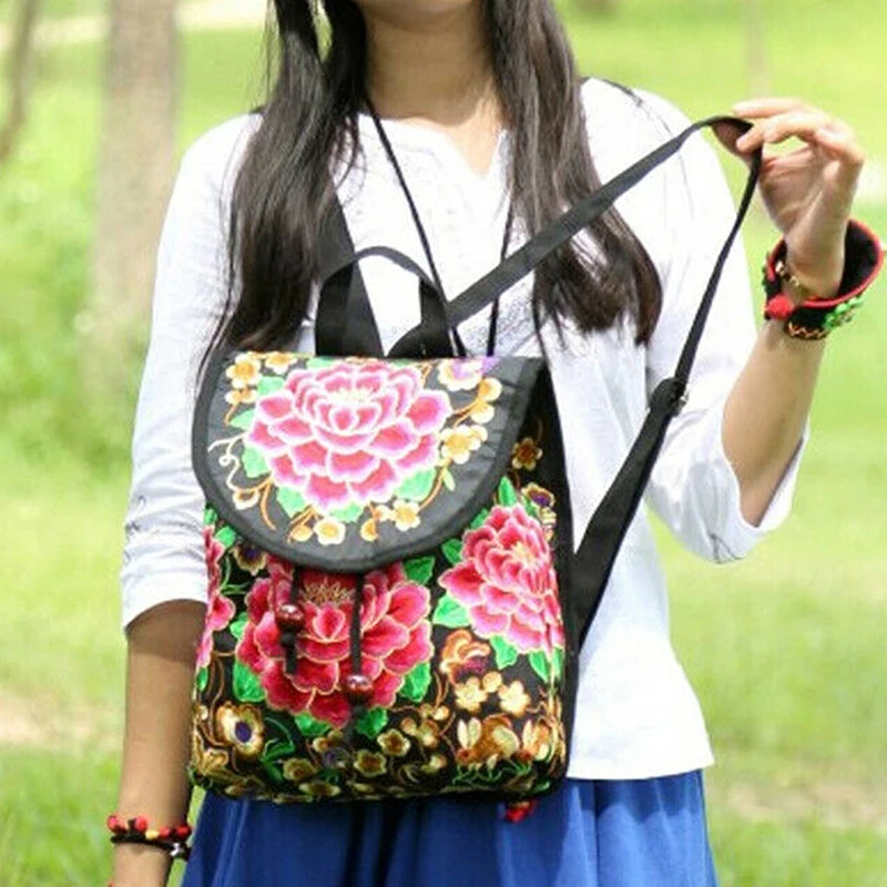 

Women's Floral Embroidered Backpack Summer Travel Shoulder Rucksack Gift Floral Backpack Rucksack Bohemian Travel embroidered