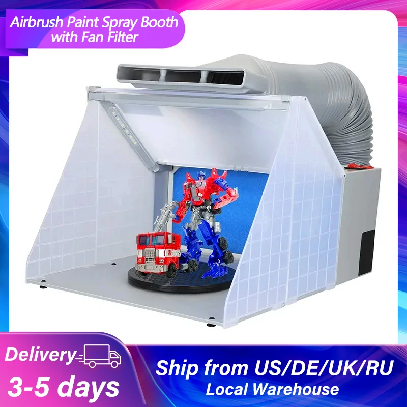 Airbrush Paint Spray Booth Exhaust Fan with Filter Portable Paint Booth Kit for Airbrushing Painting Art Model Craft Hobby DIY ophir air tank compressor set with 3 airbrush spray gun kits for hobby model painting cake tattoo 110v 220v ac134 004a 071 074