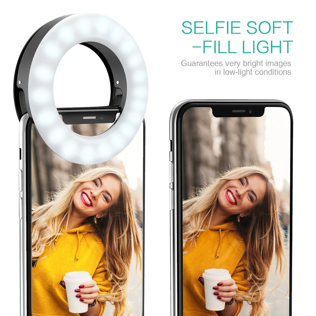 anillo de luz para telefono para selfie con 3 brillos recargable por USB para teléfono/tableta/portátil » anillo de luz para telefono para selfie con 3 brillos