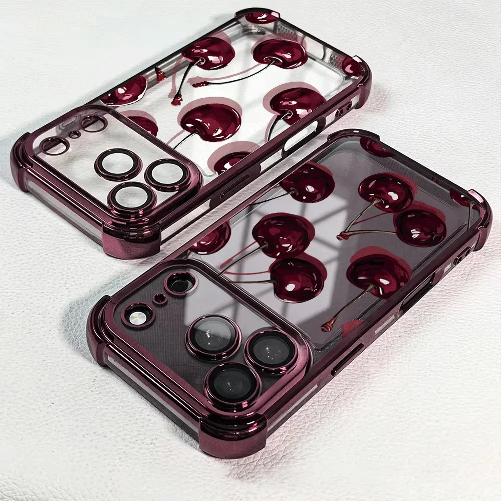 Classic Red Cherry Electroplated TPU Phone Case Cover