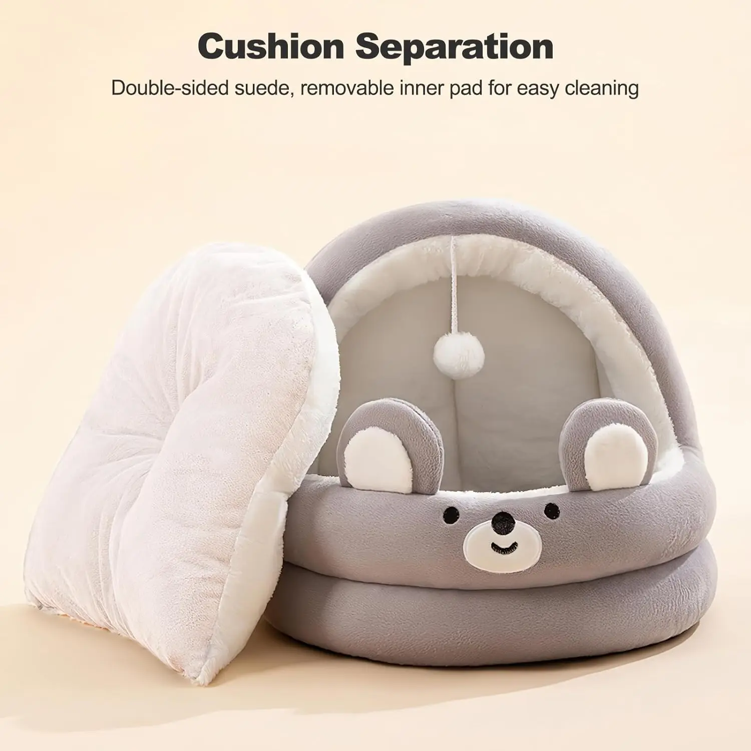 Cat Cave Bed, Cat Bed with Removable Washable Inner Cushion, Half-Enclosed Cat Bed, Cozy Pet Cave Bed, Pet Cat Bed Tent House