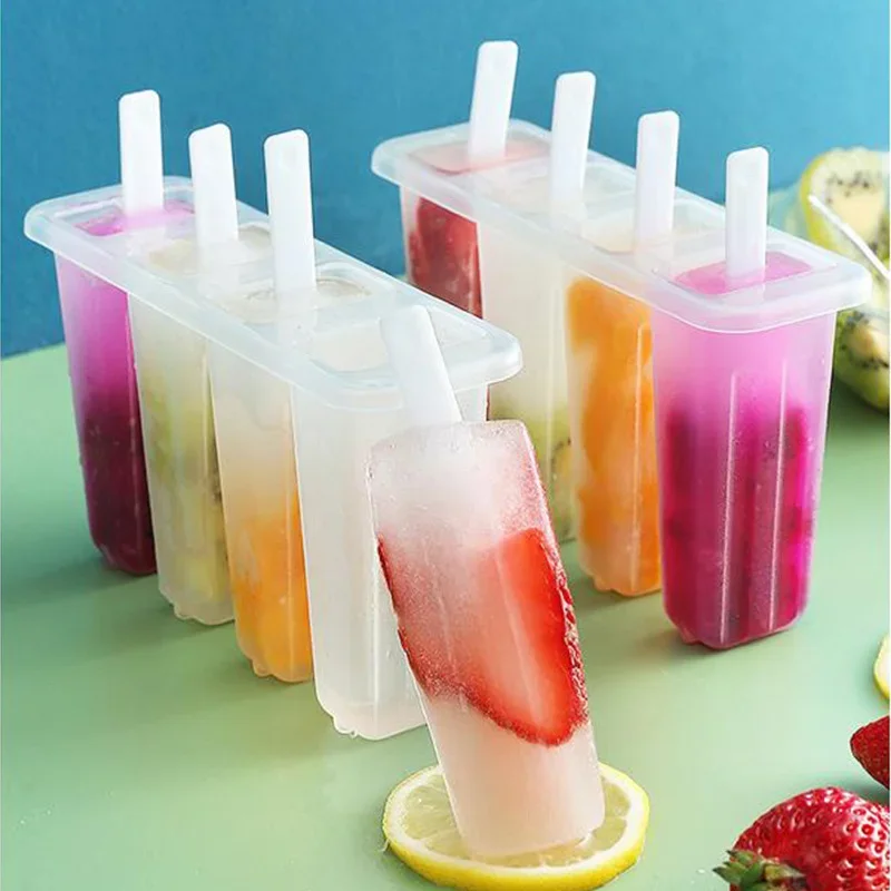 Popsicle Mold Homemade Strawberry Fruit Popsicle Mold Children's Frozen Ice Cream Kitchen Bar Tool Ice Cream 4 Grid Trays