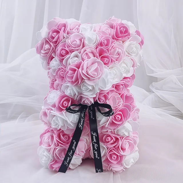 1Pc Artificial Rose Bear, Artificial Rose Flower Bear Gift For Birthday,Valentines Day, Wedding Mothers Day And Anniversary 3