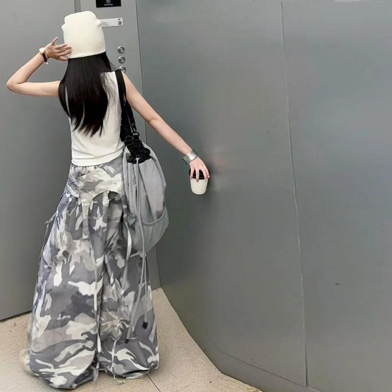 키즈 카고 팬츠 여아 패션 힙합 카모 탄성 허리밴드 캐주얼 바지 루즈핏 스트레이트 아동용 배기 스웨트팬츠