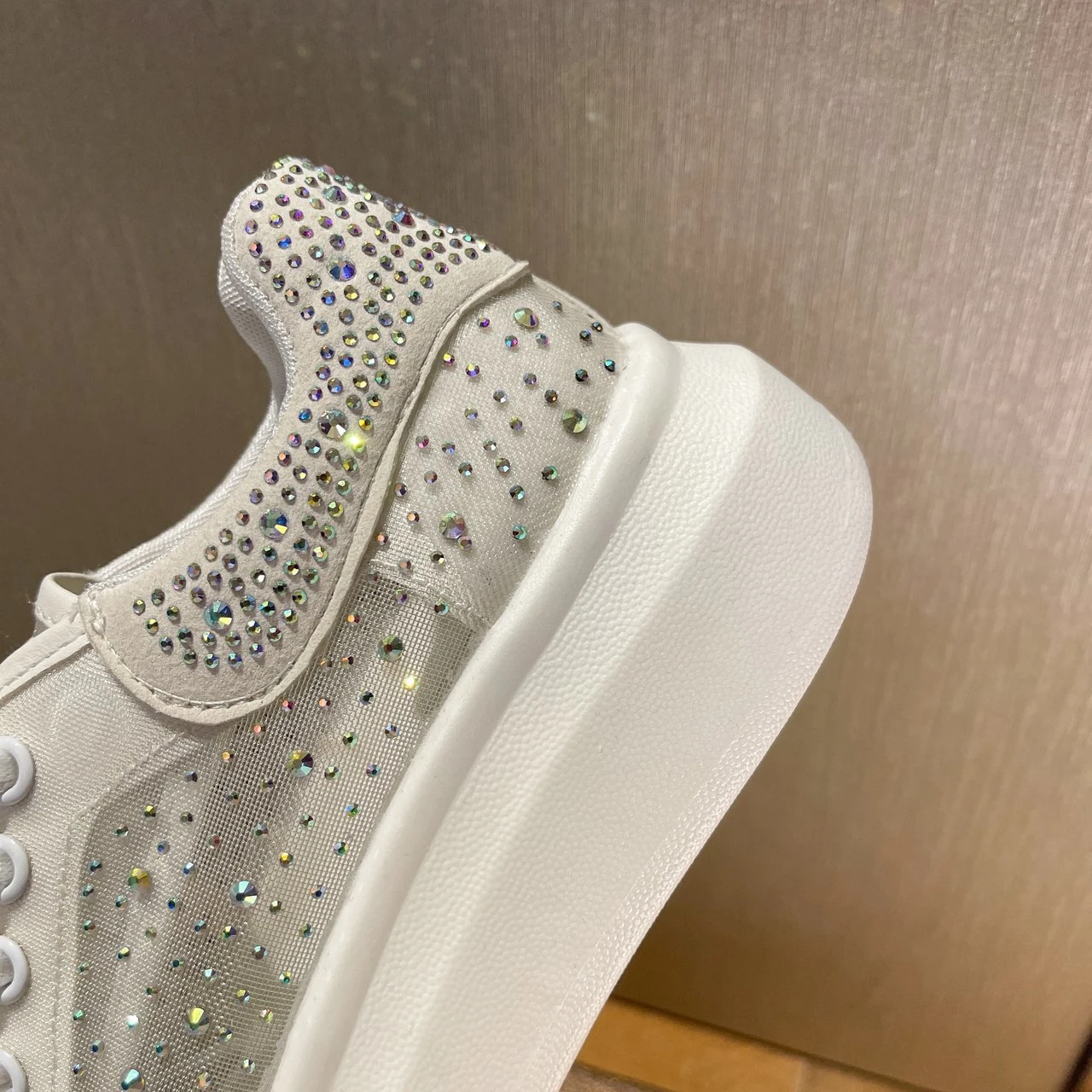 Platform Shining Crystal Sneakers Women 2022 Spring Breathable Mesh White Sneaker Woman Comfort Flat Heels Casual Shoes 35-40