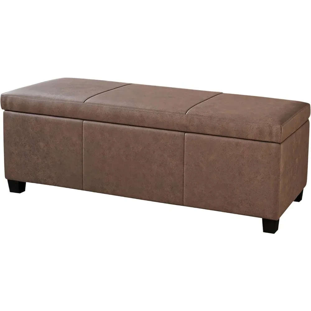 

47 Inch Storage Ottoman, Faux Leather Storage Bench, Living Room, Entrance, Corridor, Support 300 Pounds - Rust Brown