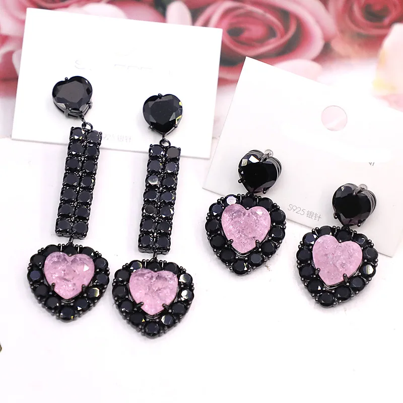 

Blingbling Ice Cracked Zircon Love Heart Dangle Earrings Brand Design Statement Stud Earings Wedding Fashion Jewelry