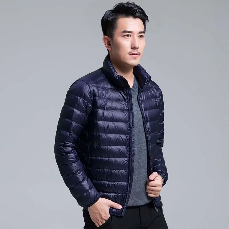 Brand Winter Men Ultra Light White Duck Down Jacket Autumn Thin Stand Collar Solid Color Simple Outwear down Coat Plus Size 6XL