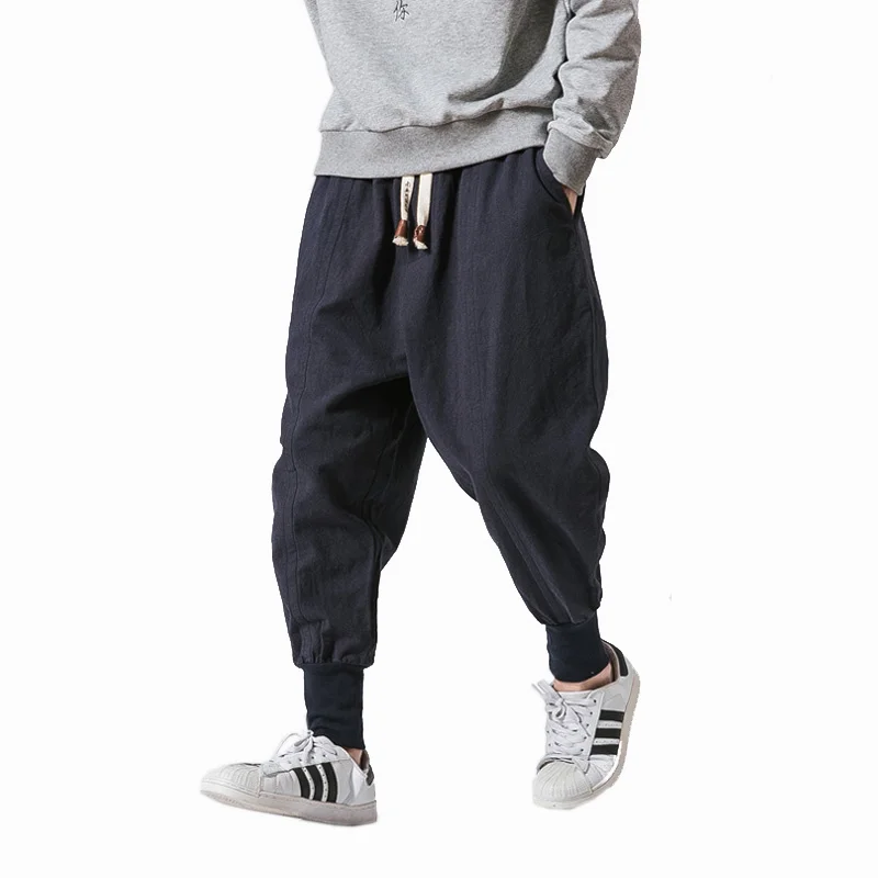 

Streetwear Men Harem Pants Korean Style Casual Cotton Linen Trouser Man Jogger Pants 2023 New Baggy Pants Men