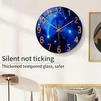 Blue Wall Clock for Living Room Decor Kitchen Wall Clocks Battery Operated Round Glass Decorative Wall Clock Non Ticking - Image 3