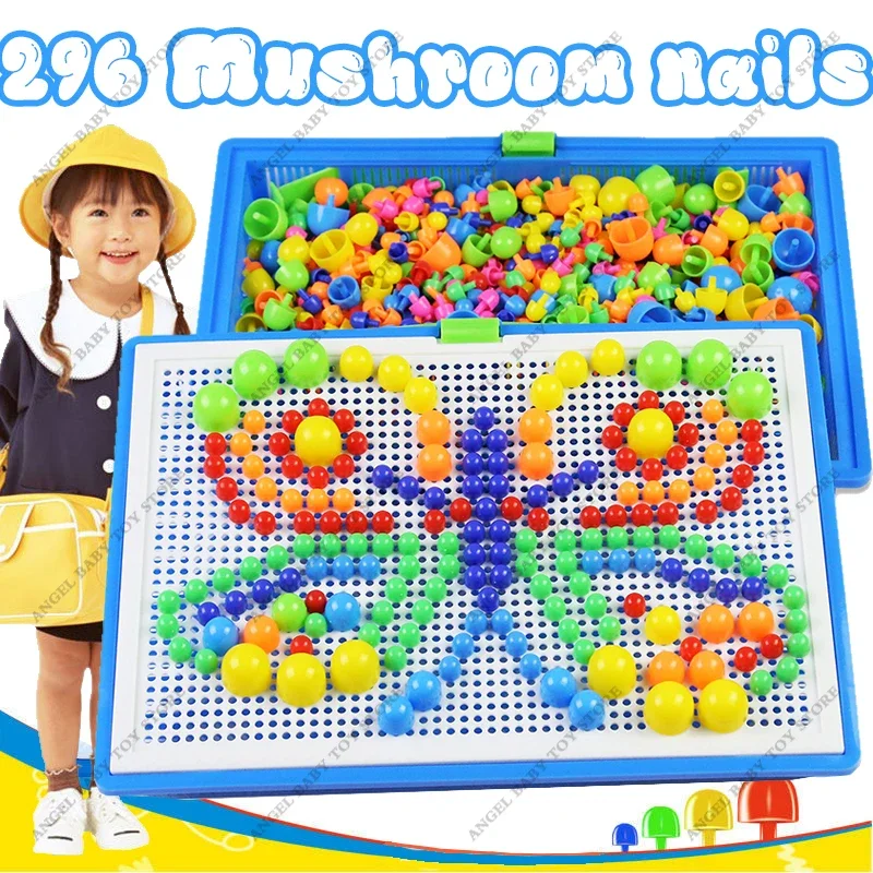 

Kids 296Pcs Mushroom Nail Kit Puzzle Games Toy Montessori Intellectual 3D Jigsaw Board Early Educational Toys Gifts