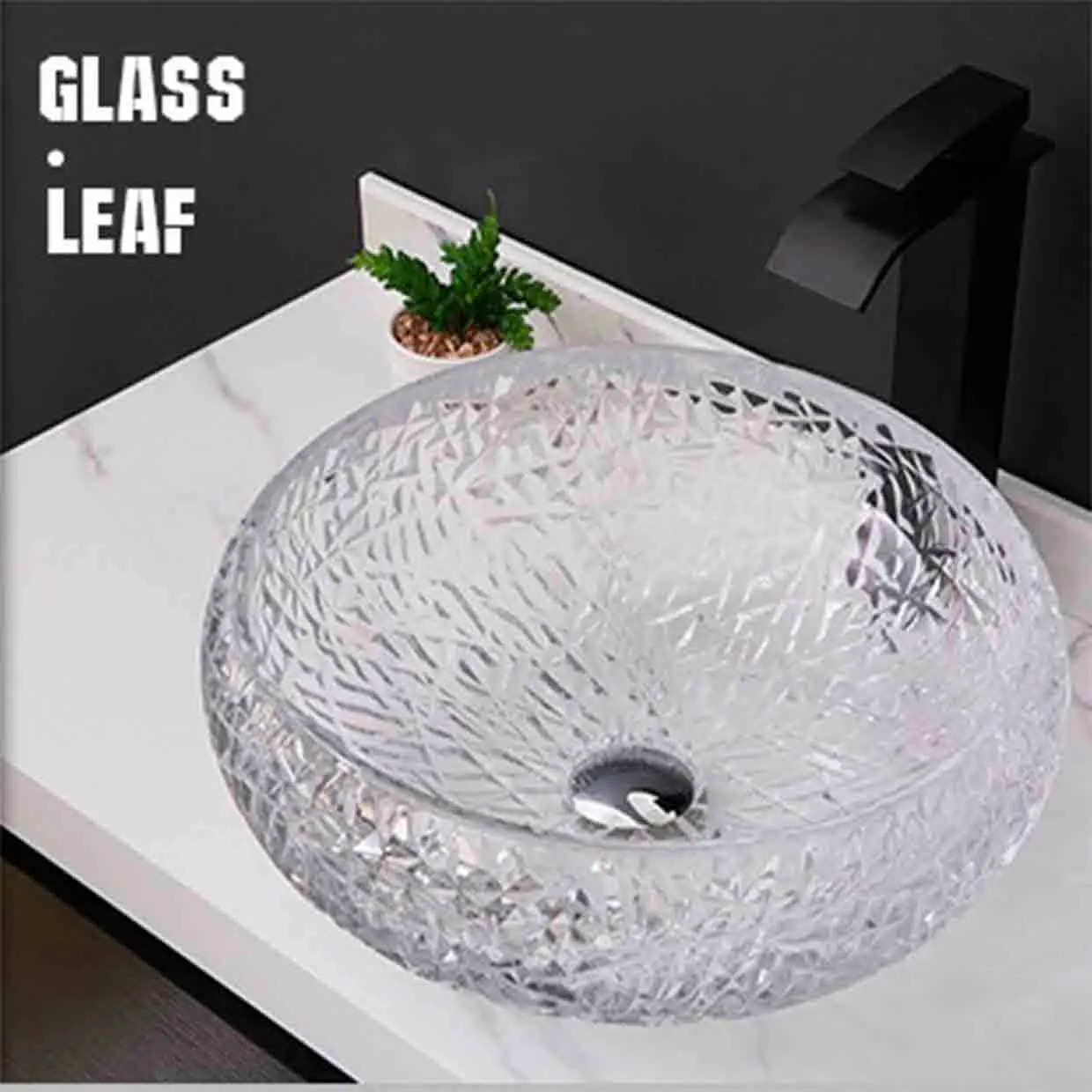 

Art Countertop Sinks Balcony Wash Basin Small Apartment Bathroom Washbasin Crystal Glass Round Basin 410*410*140mm With Faucet