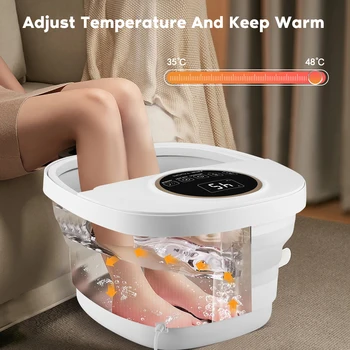 Bagnoschiuma per piedi con funzione di massaggio e riscaldamento, massaggiatore per piedi pieghevole, funzione di calore, massaggio con zone riflessi ai piedi, controllo timer 1