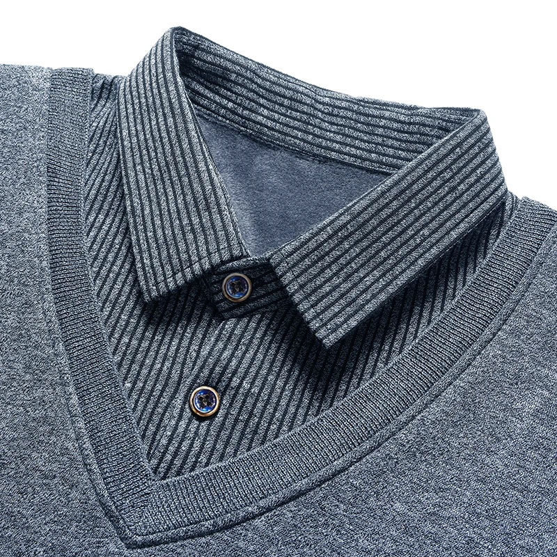 Male Fleece Polo Shirt Men's Pullover Autumn Winter T-shirt Collar Sweaters Cold Blouse Navy Blue Khaki Korean Clothing 4