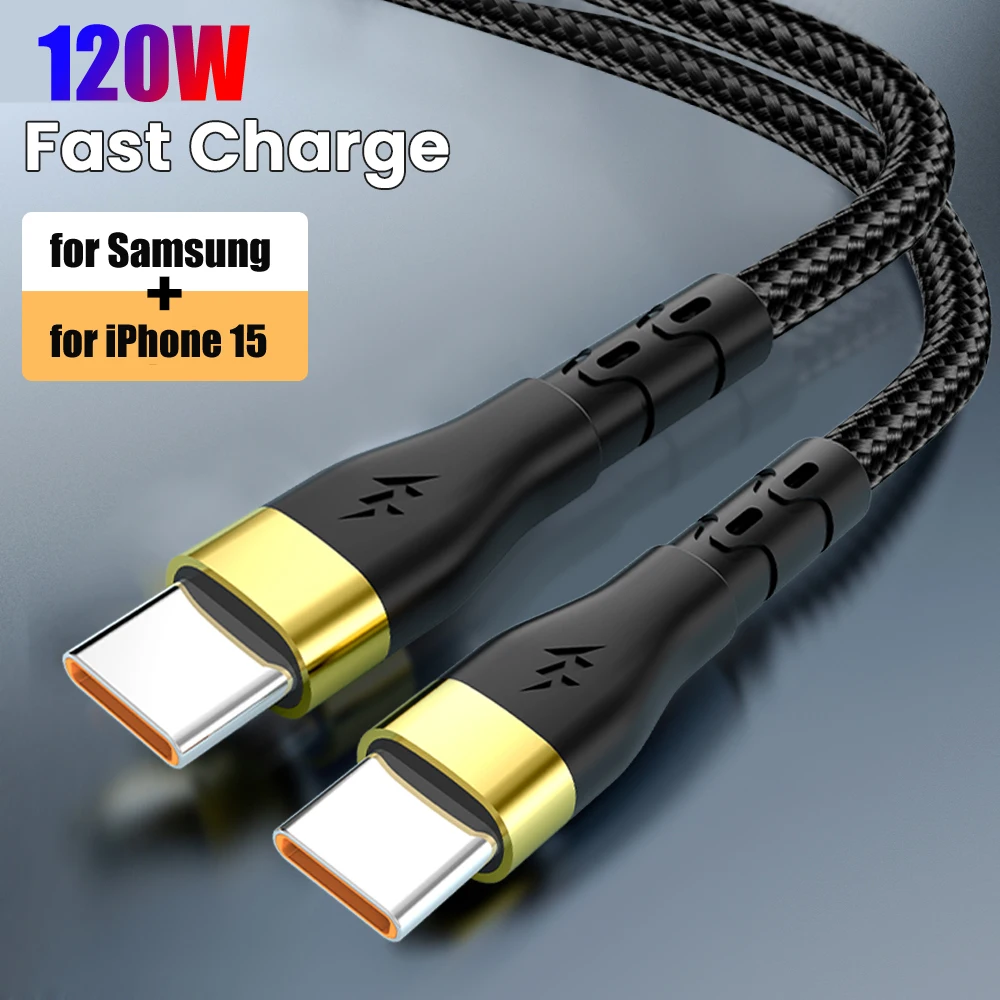 

120W Fast Charging Cable USB C TO Type C Phone Data Cord For Samsung S24 S23 Ultra iPhone 15 Pro Max Xiaomi 13 Oneplus 12 POCO