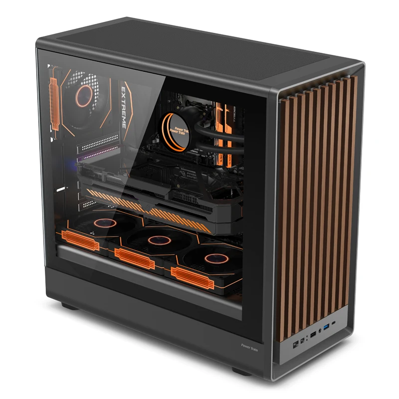 Power Train G1 PC Case – MATX Chassis with Wooden Front Panel, Tempered Glass Side. 2